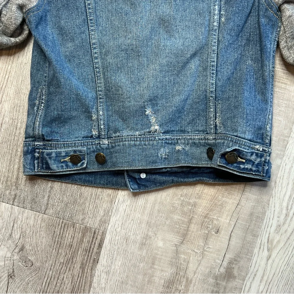 Free People Hooded Denim Jacket Size XS Cotton Distressed Removable Hood - Picture 9 of 13